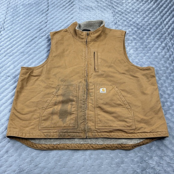 Carhartt Vest Mens XXXL Tan Brown Duck Sherpa Lined Loose Fit Outdoor OV4277-M - Picture 1 of 9